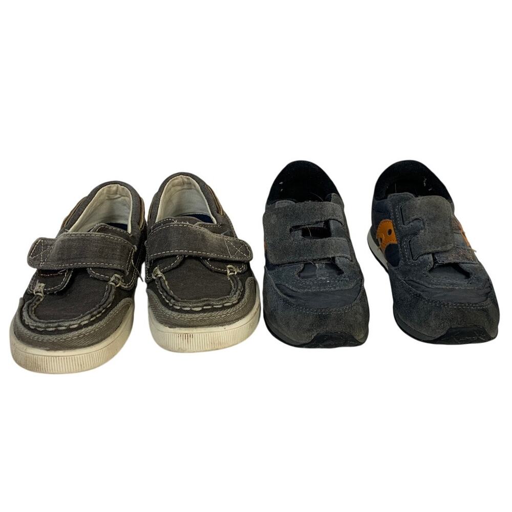 Lot of 2 Saucony Toddler Boys Size 9-10 Gray Brown Sneakers Round Toe Shoes